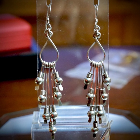 Vintage Artisan Sterling Silver Wire Earrings - Picture 2 of 5